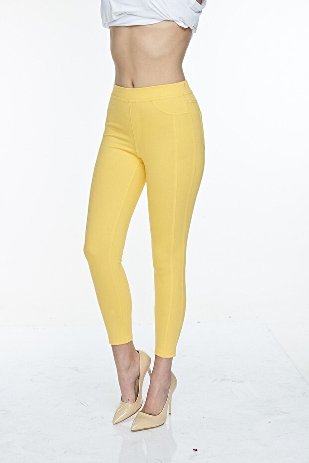 Women's Yellow Above Ankle Leggings Trousers