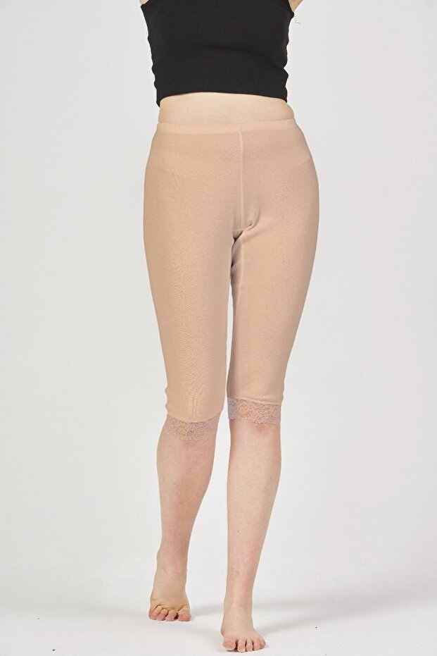 Women's Cotton Ribbed Lace Classic Knee Length Bottom -3935
