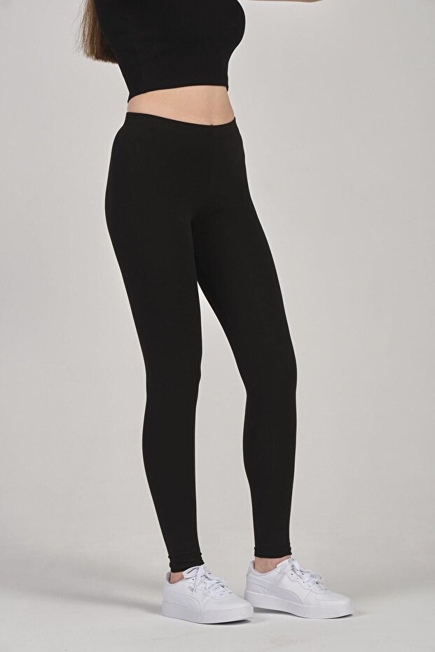 Women's Black Cotton Long Tights
