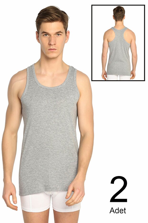 Men's Gray 2 Pack Ribbed Sports Undershirt ELF568T0118CCM2