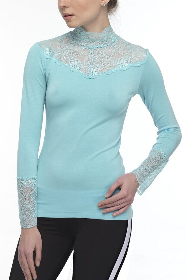 Women's Modal Long Sleeve Lace Lycra Top -2210
