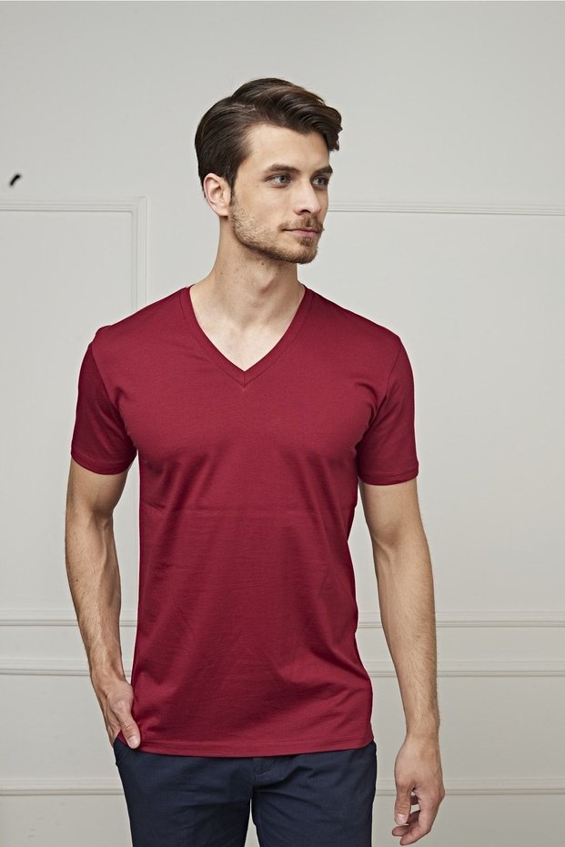 Men's Cotton V-neck Short Sleeve Colorful T-shirt -422