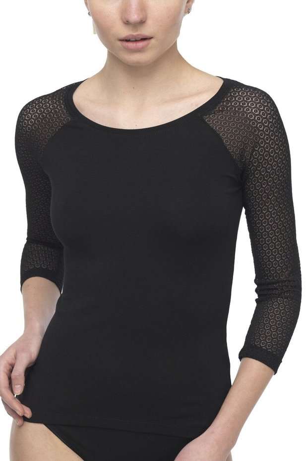 Women's Modal Wide Collar Top Orphan Sleeve Lace T-shirt-2217