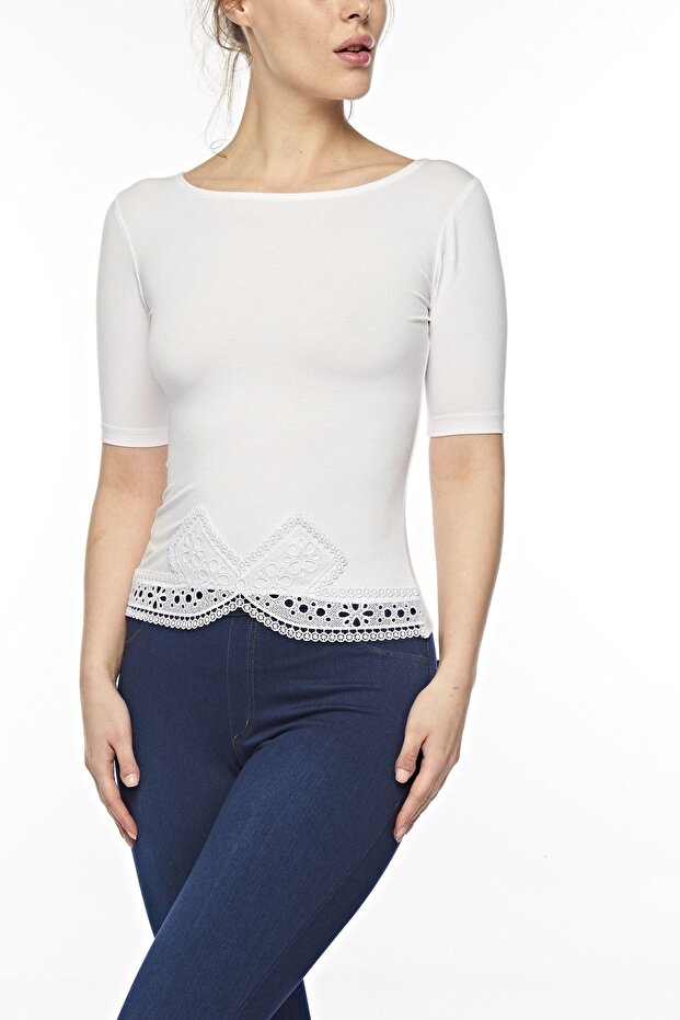 Women's Viscose Wide Collar Short Sleeve Laced Top -2304
