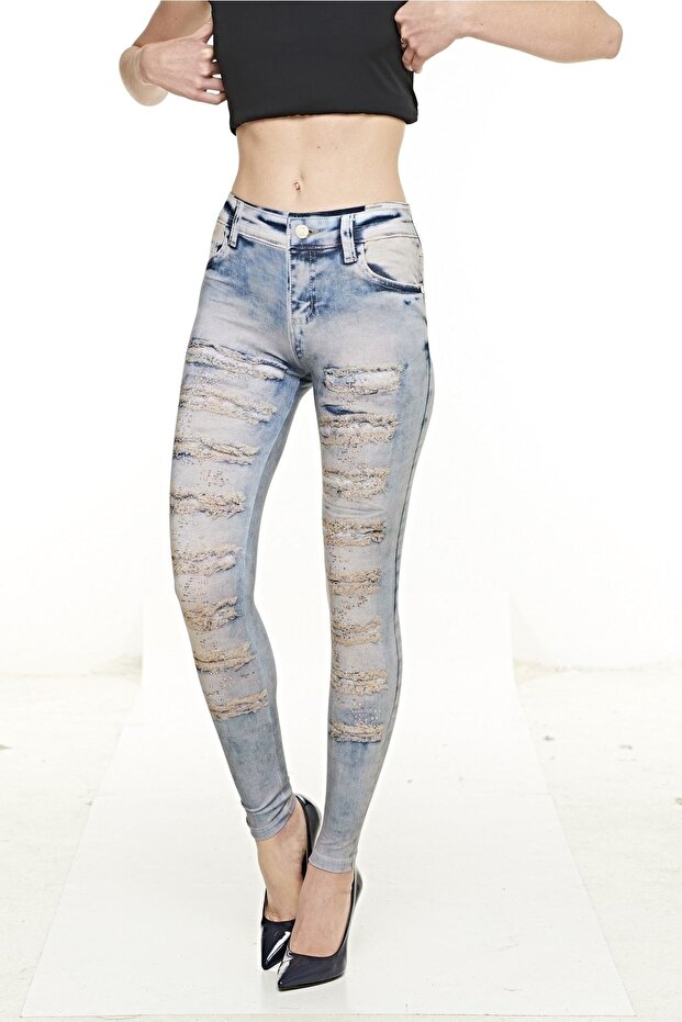 Women's Denim Printed Trendy Lycra Leggings - 4858