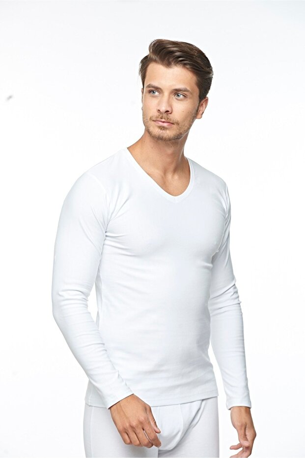 Men's Cotton V-neck Long Sleeve Lycra Top-1041