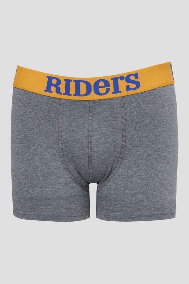 Pamuklu Esnek Regular Fit Gri Melanj Siyah Lacivert Logolu 3'lü Boxer Paketi - 2