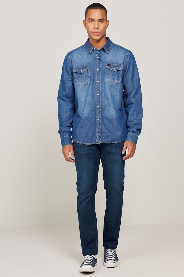 Regular Fit %100 Pamuk Mavi Jean Kot Gömlek - 4