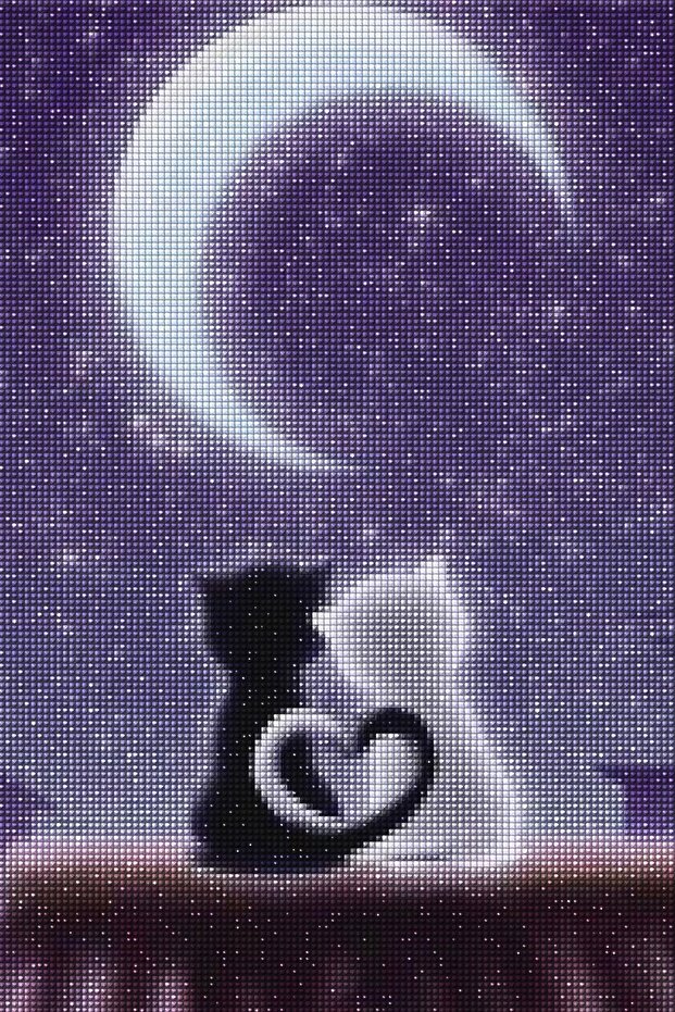 Romantic Cats - Diamond Painting, Tapestry with Diamonds, Mosaic Painting, Diamond, Bead Stone Processing 20X30Cm