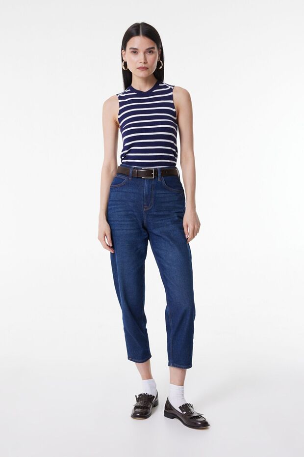 Stella Tapered Regular Fit Regular Fit High Waist Blue Stretchy Jean Jeans