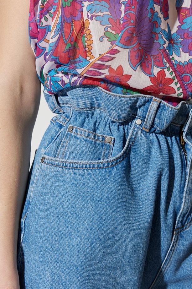 Festival Regular Fit Normal Kesim %100 Pamuk Yüksek Bel Jean Kot Şort - 5