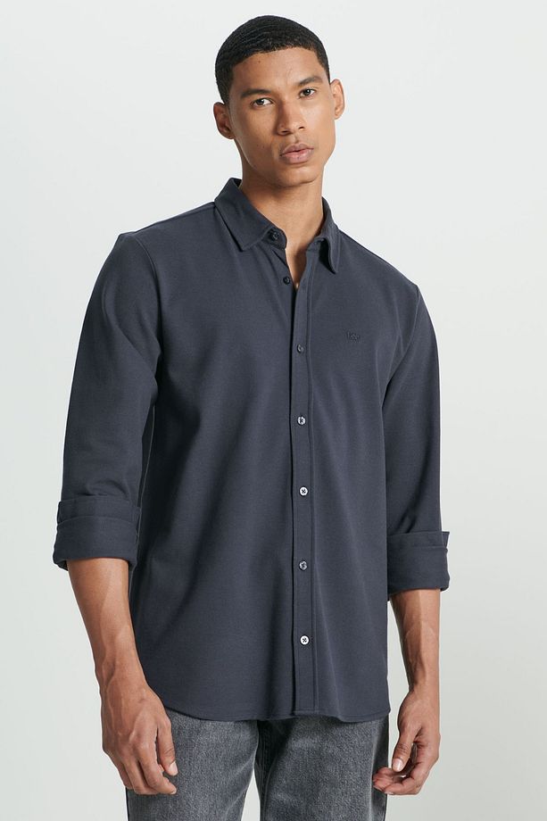 Regular Fit Normal Kesim %100 Pamuk Antrasit Gömlek - 3