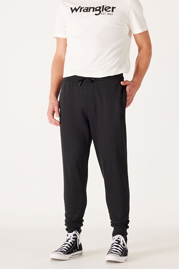 Regular Fit Normal Kesim Normal Bel Dar Paça Siyah Erkek Sweatpant Jogger Eşofman Altı - 1