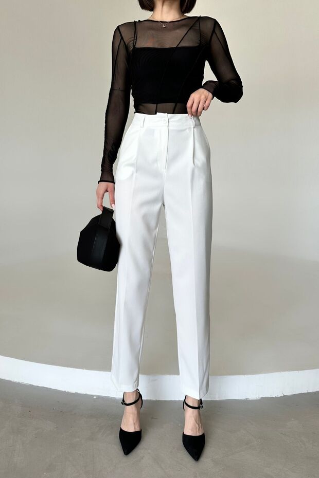 High Waist Officer Cut White Palazzo Women's Trousers