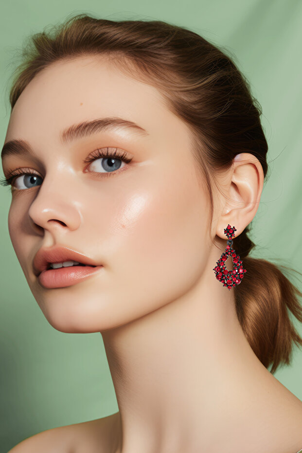 Drop Shaped Dangling Red Stone Evening Dress Women's Earrings