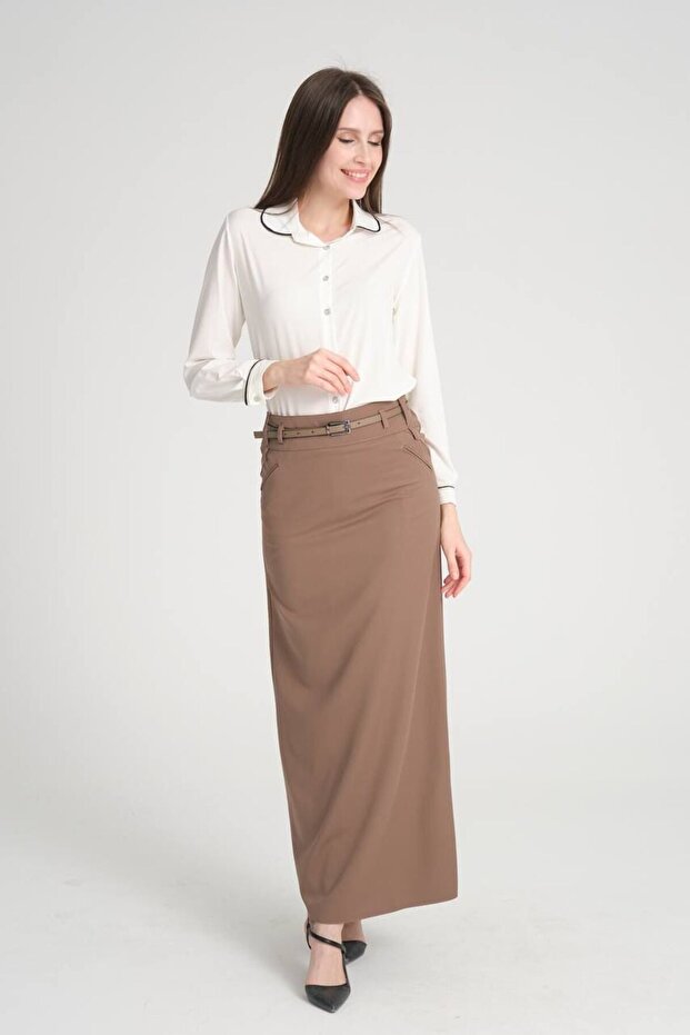 Gabardine Fabric Long Pencil and Skirt - Hidden Pocket