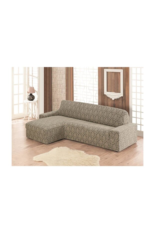 Milano Jacquard Left Corner Sofa Cover Set Beige