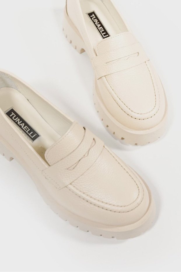 WOMEN'S BEIGE GENUINE NATURAL LEATHER LOAFER SHOES