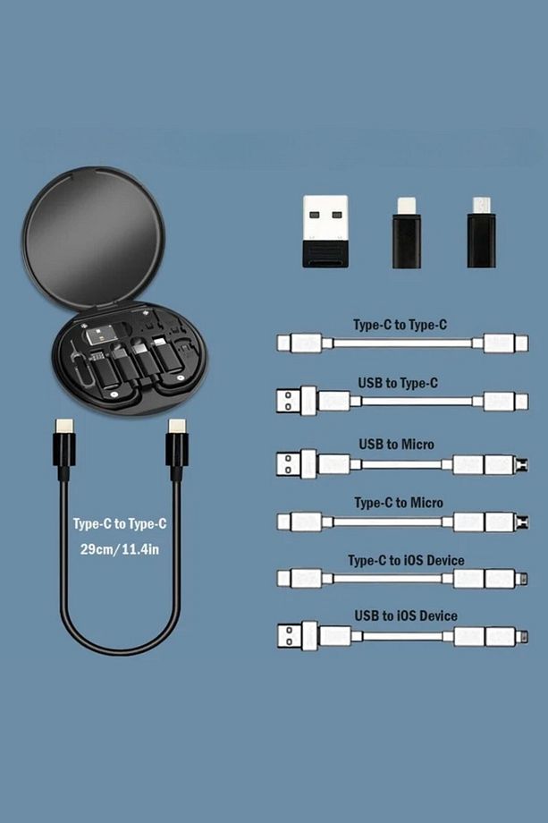 ® 60w Destekli Kablo Kutusu Seyahat Kablo Seti 5'i 1 arada USB Type-C Şarj Kablosu Seti - 5