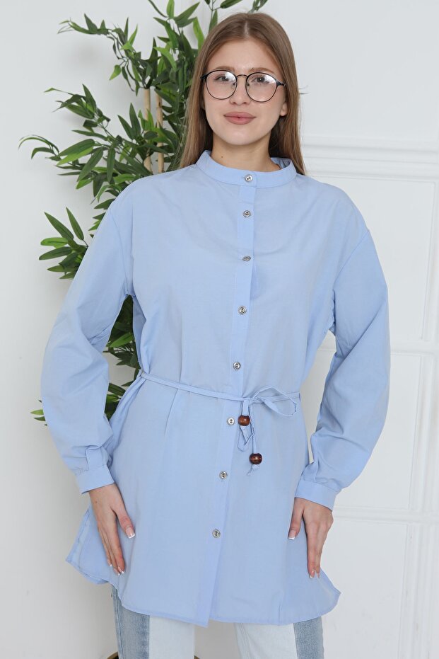 WOMEN'S ICE BLUE SHIRT DOMINANT COLLAR BELLY SHIRT