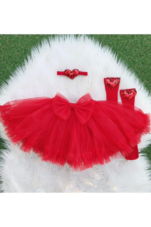 Girl's Tutu Skirt, Heart Bandana and Socks Set