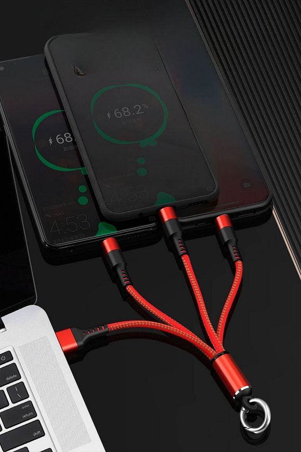 ® Işıklı Anahtarlık Model 3 in 1 USB Çıkışlı MİKRO,TYPE-C ve İphone Uyumlu Şarj Kablosu - 4