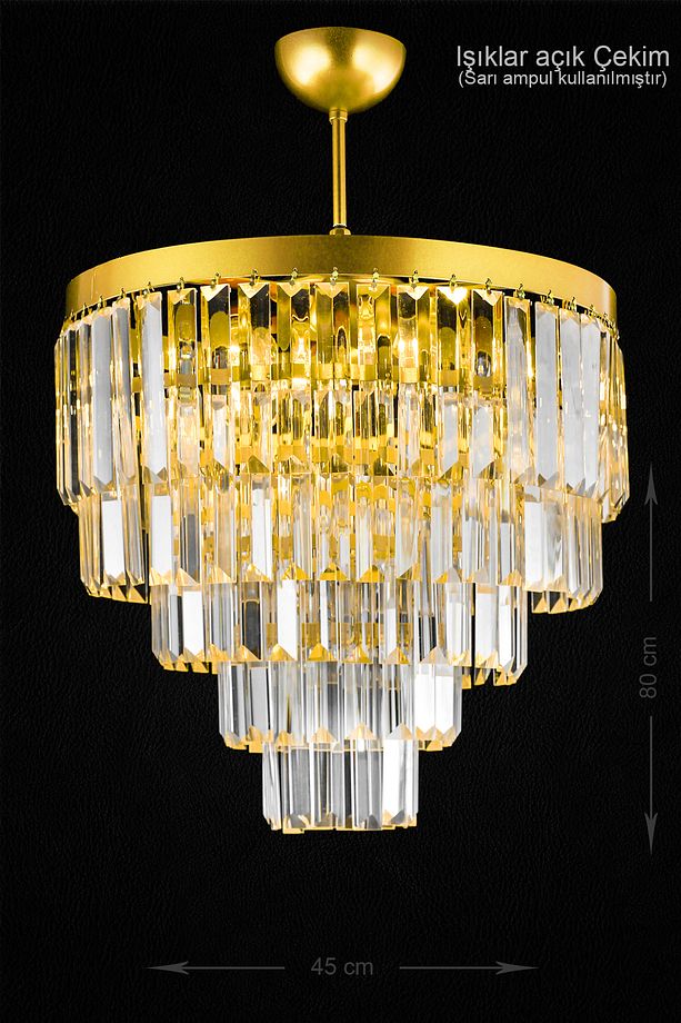 Linsa 45 Cm'lik Kristal Cam Taşlı Lüks Avize - (SARI YALDIZ) - 2