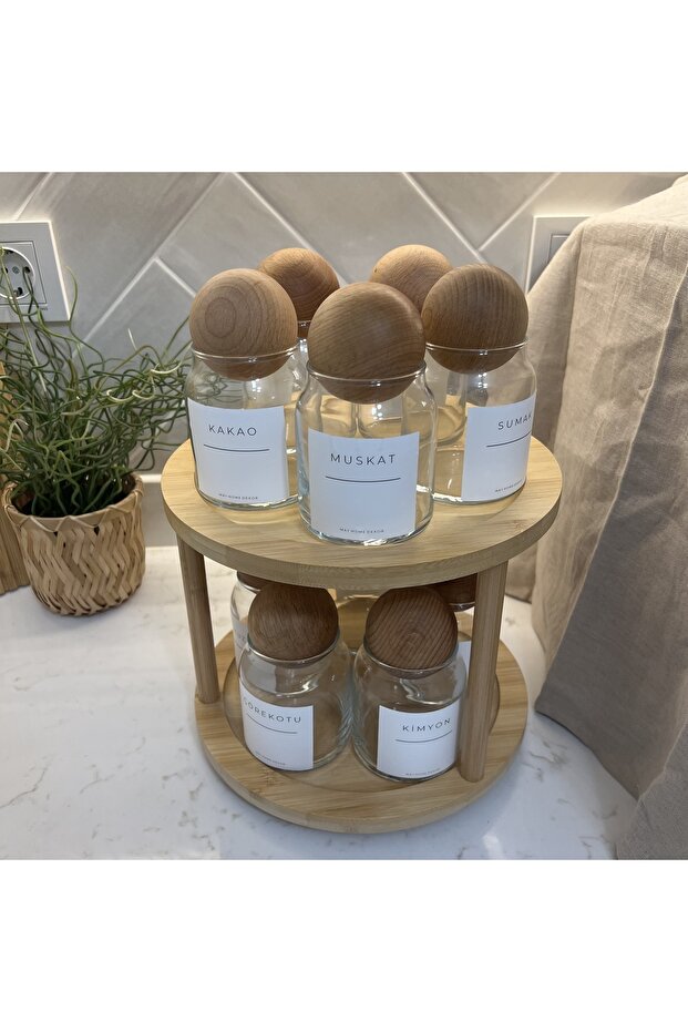 10-Piece Glass Spice Rack Set with Bamboo Stand / Wooden Ball Cover