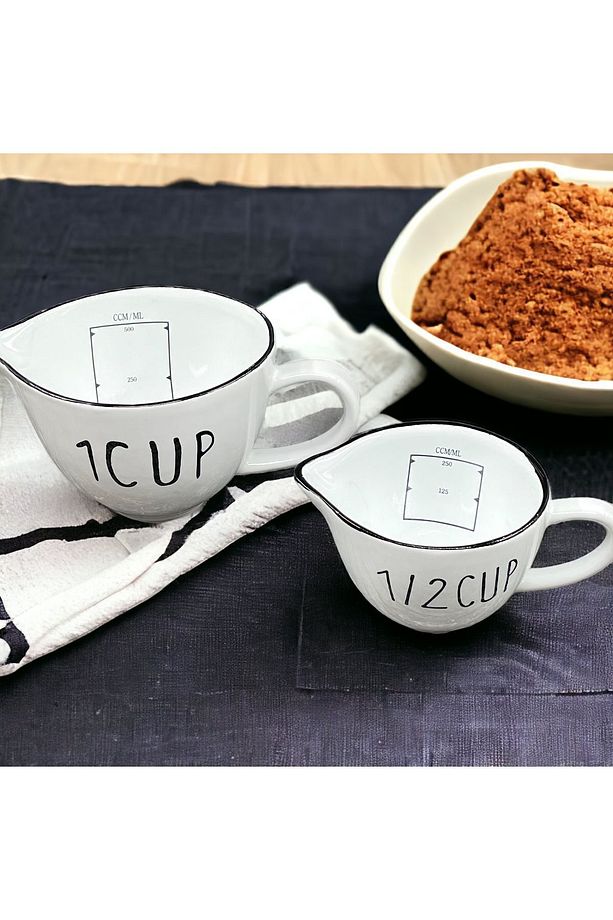 2'li Seramik Ölçü Bardağı Seti Kupa Bardak 250 Ml/500ml - 1
