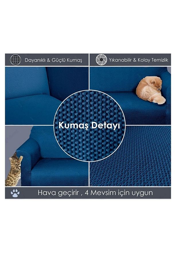 Mikropetek Streç Lastikli 3 3 1 1 Koltuk Örtüsü Takımı Kanepe Çekyat Örtüsü Koltuk Kılıfı - 6