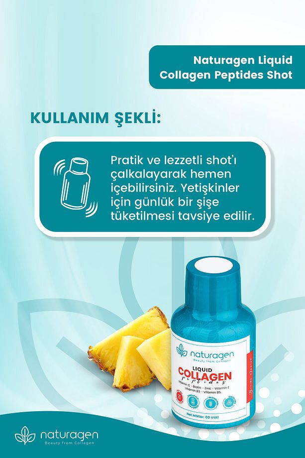 Kolajen Ananas Aromalı Likit Collagen Shot 60 ml X12 Adet Şişe Tip 1 & Tip3 Hidrolize Sıvı Collagen - 4