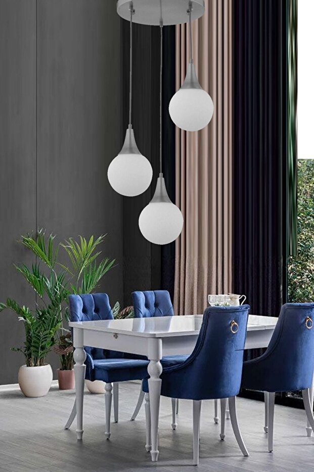 Inci Modern Globe Kapalı Camlı Üçlü Avize - 1