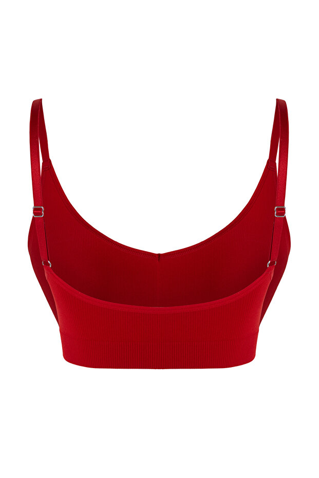 Kırmızı Seamless/Dikişsiz İp Askılı Balensiz Kapsız Bralette Örme Sütyen THMAW22SU0030 - 8