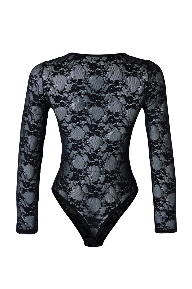 Siyah Dantel Ajurlu/Delikli Kapsız Çıtçıtlı Örme Body THMAW25BD00001 - 6