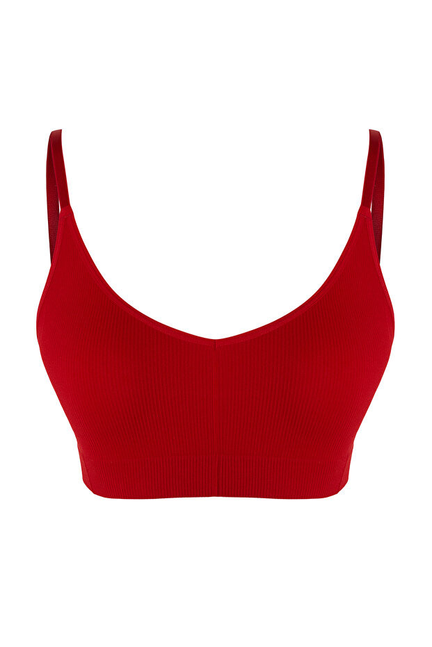 Kırmızı Seamless/Dikişsiz İp Askılı Balensiz Kapsız Bralette Örme Sütyen THMAW22SU0030 - 7