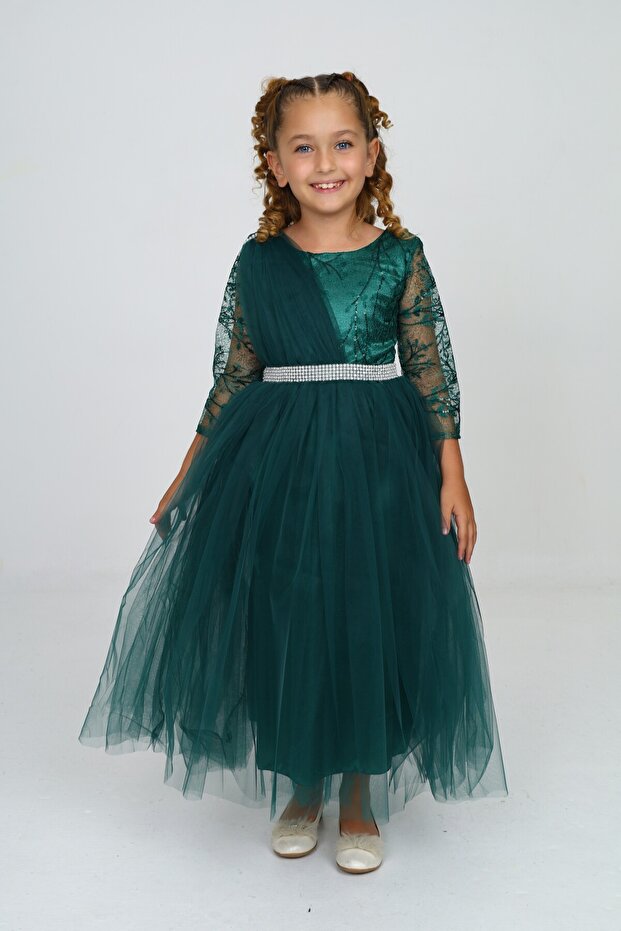 Guipure Patterned Girl's Long Evening Wedding Dress