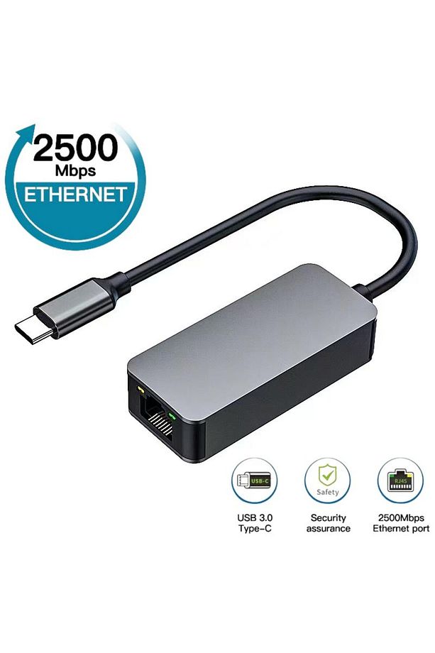 MT74 Type-C Gen 1 to 2500Mbps RJ45 Ethernet Adaptör Mac Windows Uyumlu Alüminyum Kasa - 6