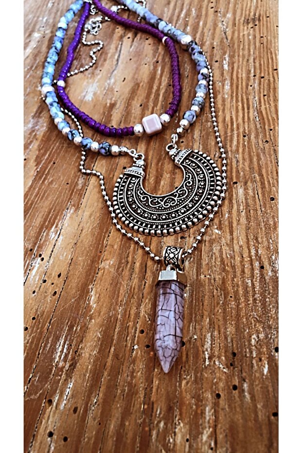 Mor Bohem Kolye Set - 3