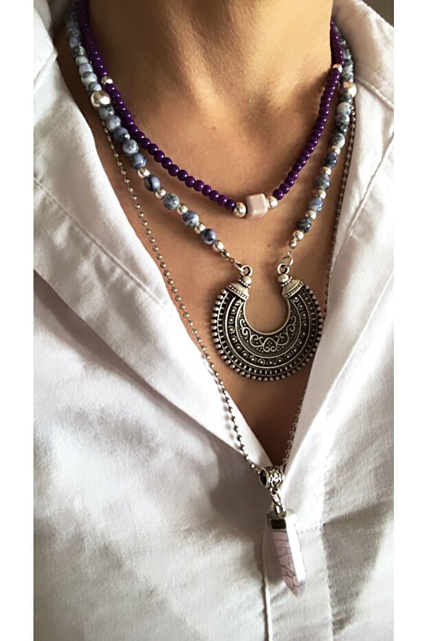 Mor Bohem Kolye Set - 4