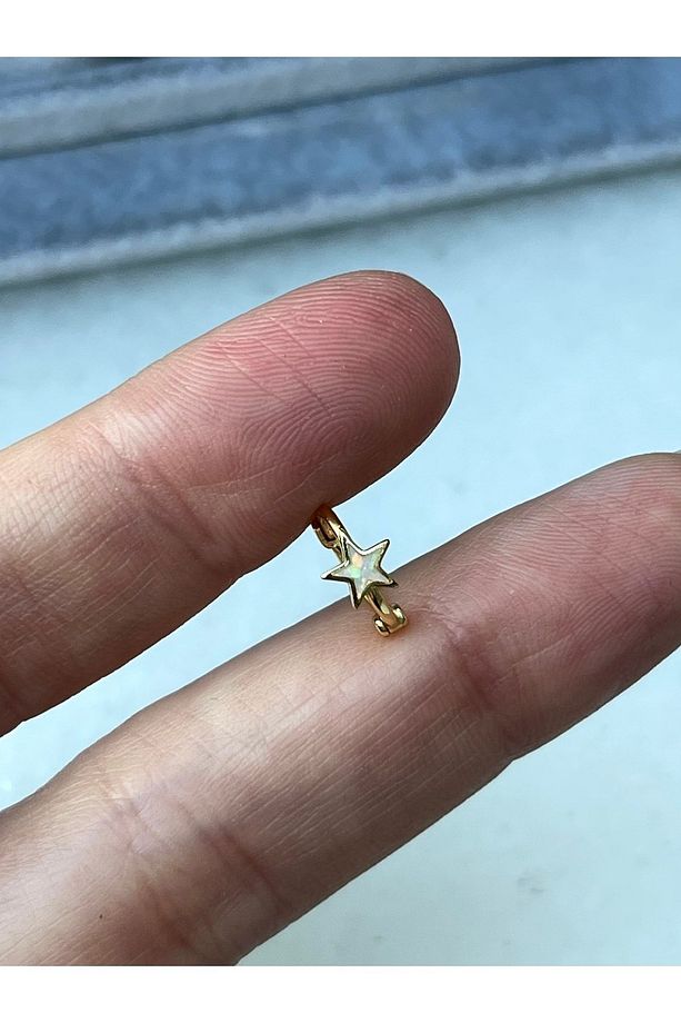 Opal Taşlı Gümüş Yıldızlı Halka Helix Piercing - 1 Adet - 2