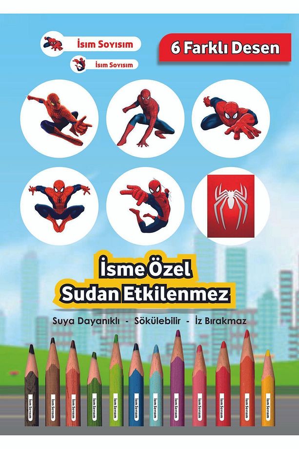 Spiderman, Örümcek Adam Avengers İsim Yazılabilen Kalem Defter, Kitap,Okul Etiketi,Sticker - 3