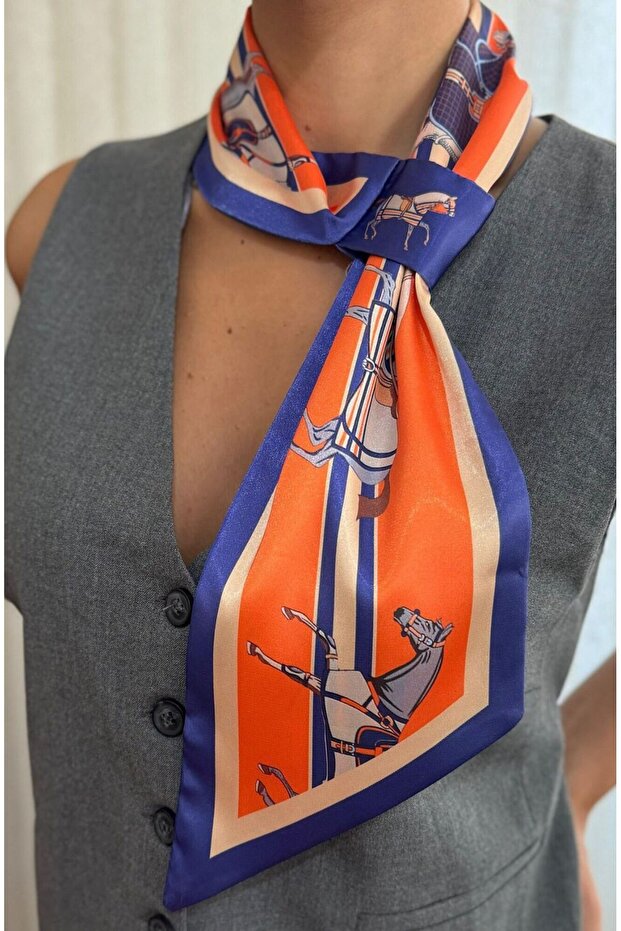 Kravat Eşarp Turuncu Atlı Desen - 1