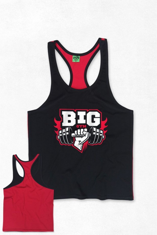 Big Gym Fitness Tank Top Sports Tank Black Red