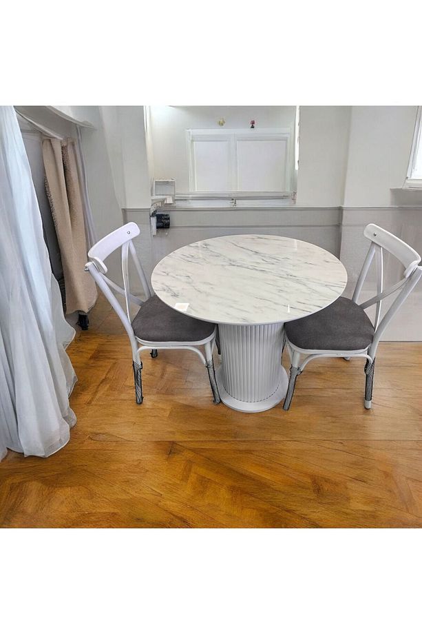 Bohem Mutfak Salon Masa Takımı Beyaz Ayak Marmo Mdf 80 Cm Sabit - 3