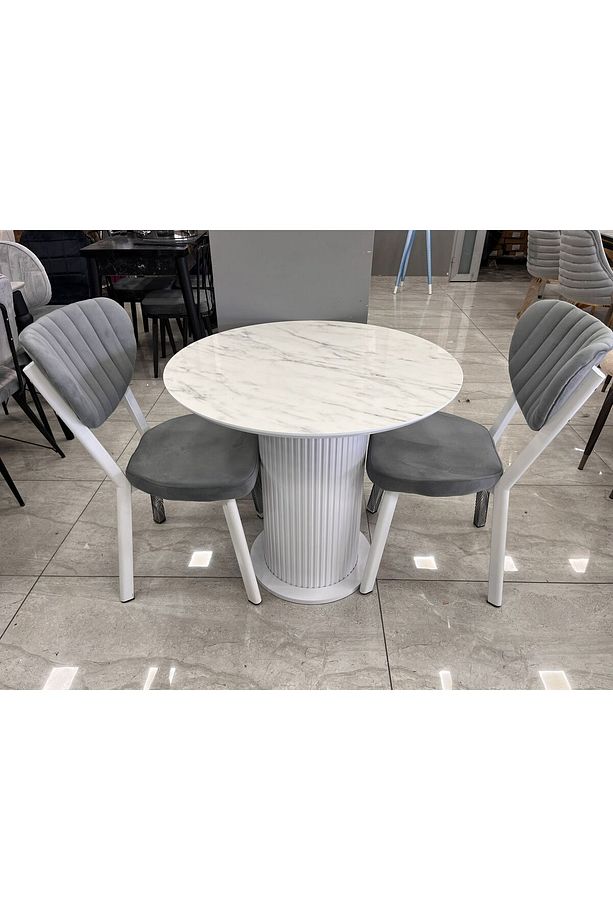 Bohem Mutfak Salon Masa Takımı Beyaz Ayak Marmo Mdf 80 Cm Sabit - 5