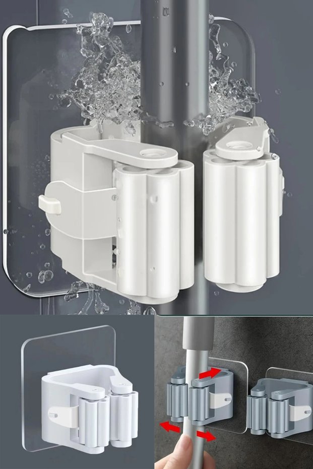 4Pcs Adhesive Practical Mop Cleaning Brush Holder Mop Holder Hanger Wall Mounted Practical Organizer