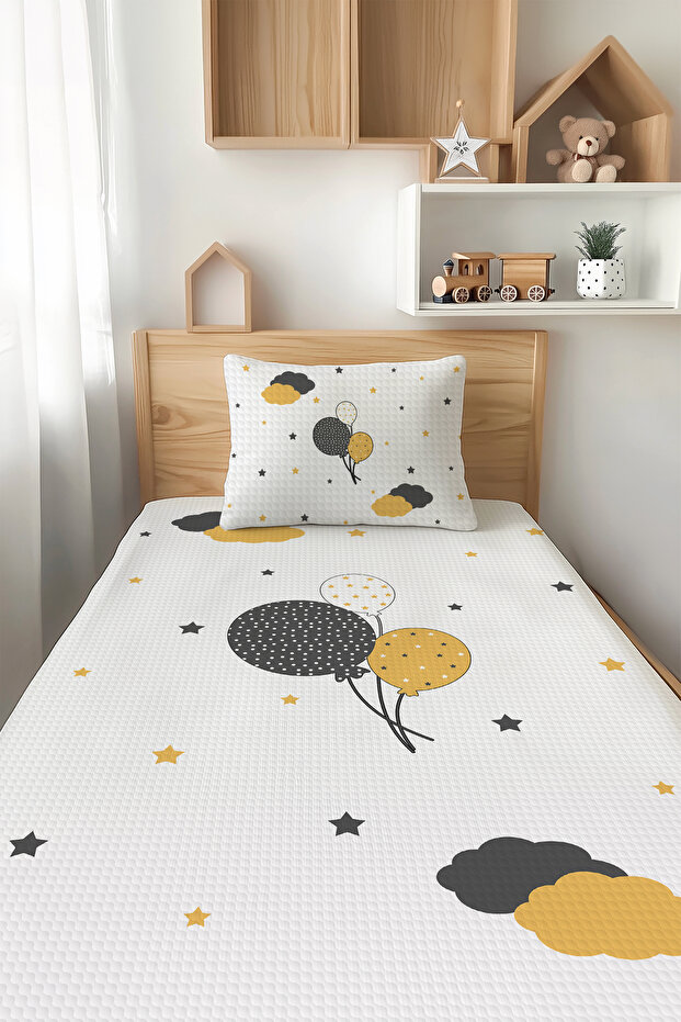 Yellow Balloons Patterned Single Child Pique Set Tlap-002