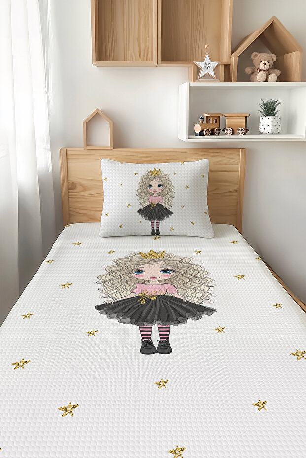 Curly Princess Patterned Single Child Pique Set Tlap-067