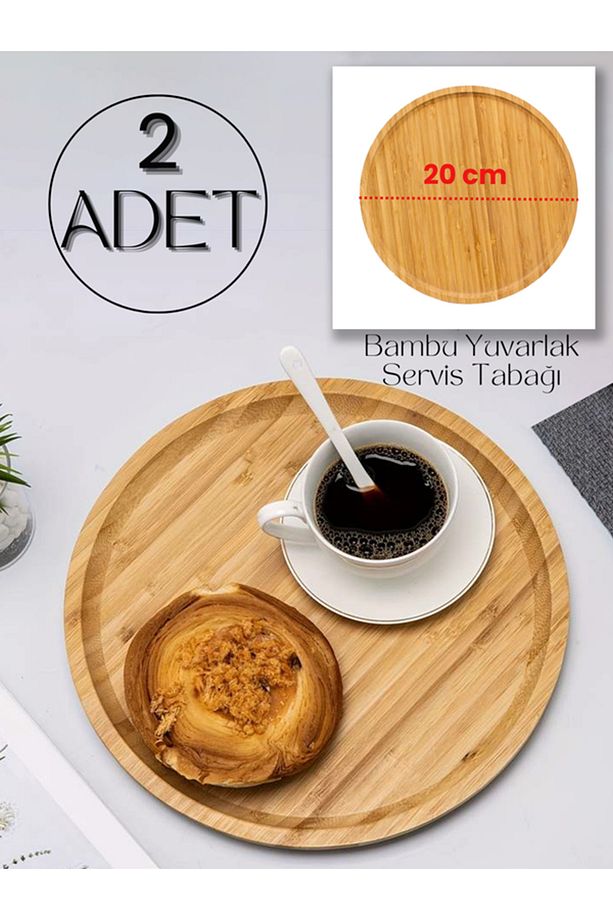 2 Adet Bambu Yuvarlak Servis Tabağı, Sunum Seti (20x20 cm) - 1