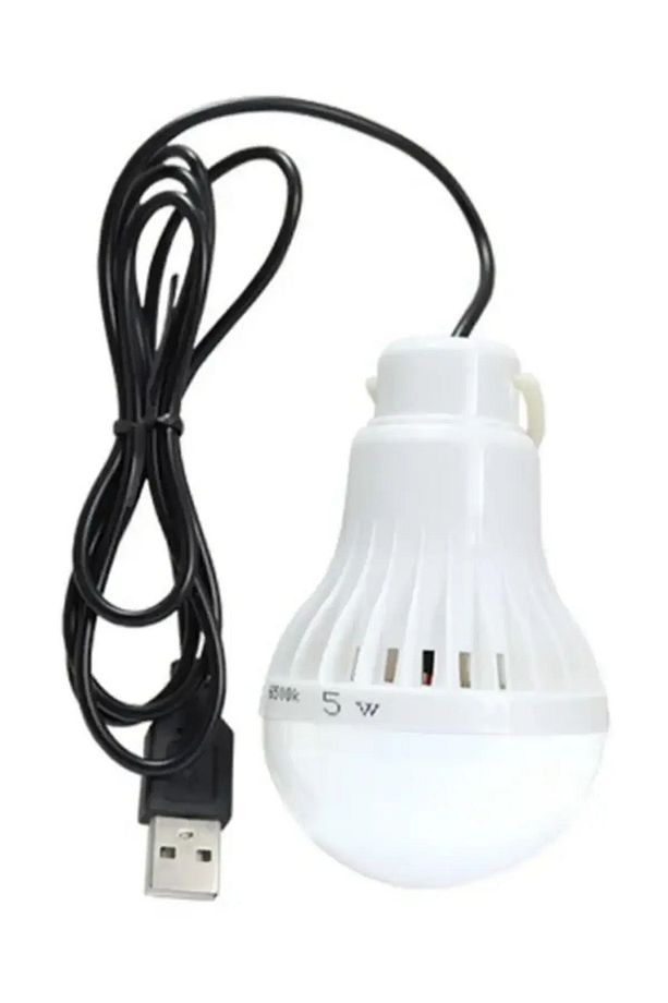 TÜM USBLİ CİHAZLARA UYGUN 5 VOLT 5 WATT 1 METRE USB KABLOLU BEYAZ AMPUL KARAVAN BAHÇE KAMP LAMBASI - 1